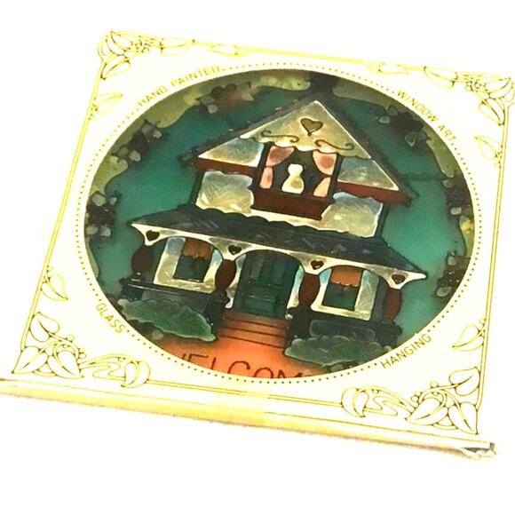 Joan Baker Welcome Suncatcher Window Home Cat Flowers Hearts - Picture 4 of 5